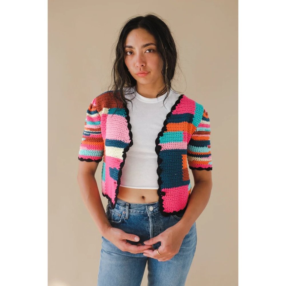 NWT $315 TACH TINI CROCHET MULTI COLORBLOCK STRIPE HAND KNIT CARDIAN  SIZE XS - Picture 13 of 16